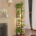 Bamworld Plant Stand with Grow Light for Indoor Plants Corner 8 Tier Metal Plant Shelf Wood Flower Stand for Home Living Room Decor Patio Decor