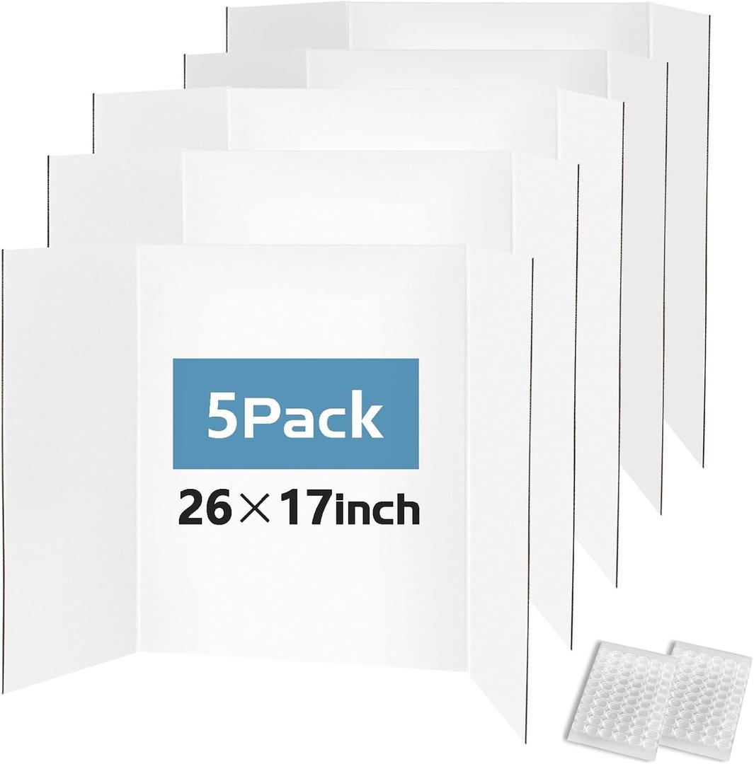 Trifold Poster Board 26"x17", 5 Pack Small Presentation Board for Science Fair Projects, Foldable Display Board for School Projects, Office Presentations and Classroom