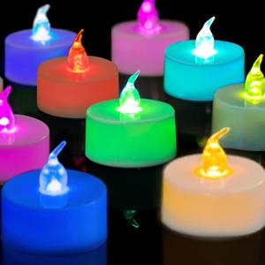 LANKER Flameless Candles with 6H Timer, 7 Color Changing LED Tea Lights, Romantic Long Lasting Battery Operated Fake Candles for Party, Halloween and Christmas, Set of 24 (Color Changing)