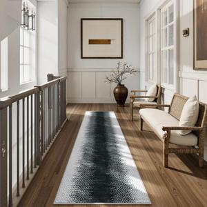 Lahome Abstract 2.5x8 Runner Rug,Washable Black Kitchen Runner Rugs Carpet Runners Rug 8ft Ultra-Thin, Long Rugs for Hallway Non-Slip Geometric Stain Resistant High Traffic