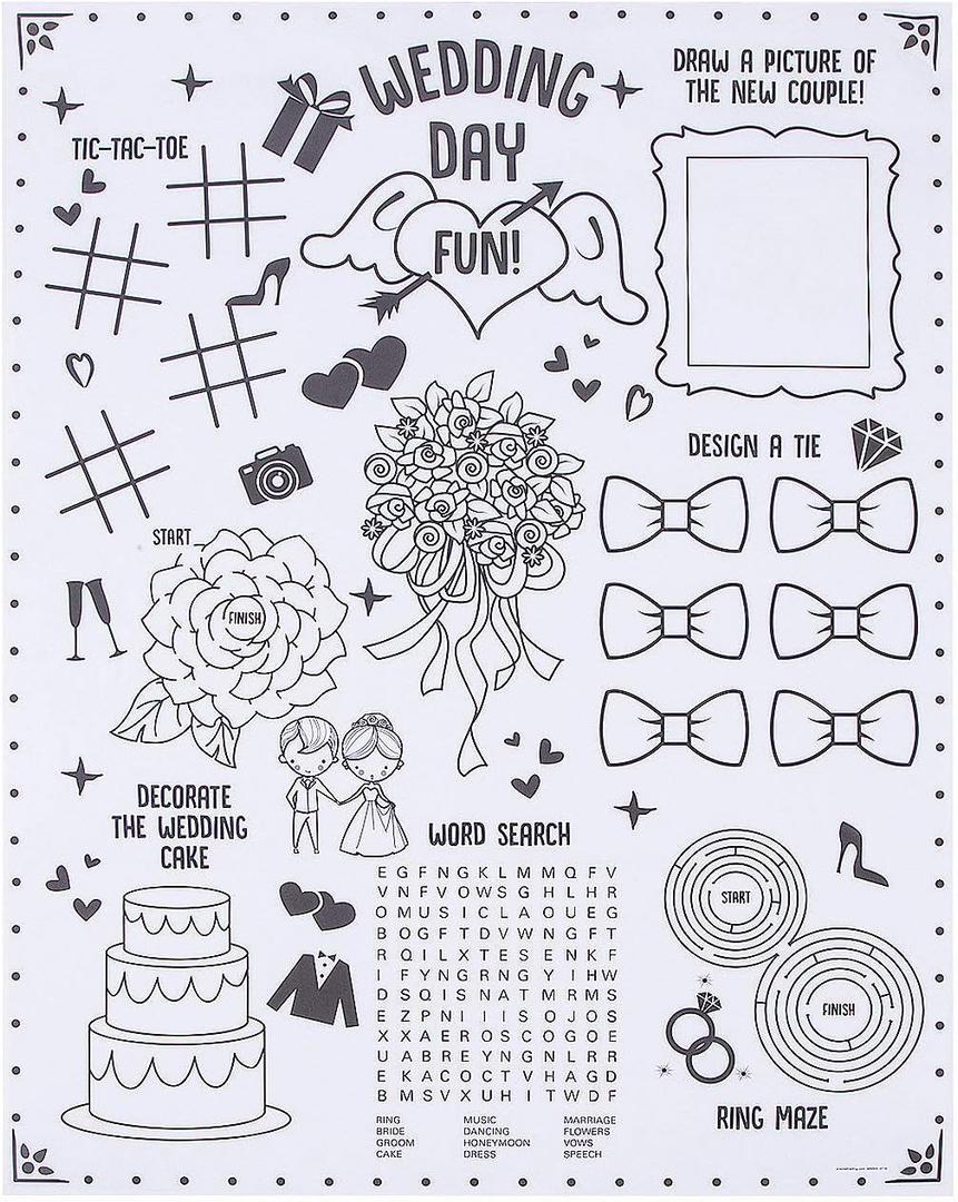 Fun Express Color Your Own Wedding Kids Posters - Creative Crafts for Kids Wedding Decorations & Fun Home Activities - Perfect for Parties Bridal Showers and Special Celebrations - 30 Piece