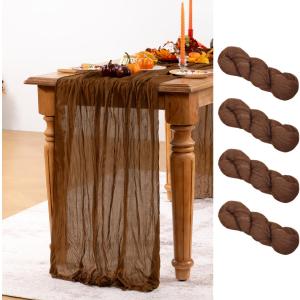 Brown Cheesecloth Table Runner 4 Pack Spring Table Runners Boho Gauze 120 Inches Marron Cheese Cloth Table Decor for Wedding Bridal Baby Shower Valentine's Day