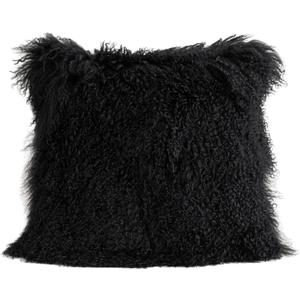 MOOX Mongolian Lamb Fur Pillow Covers Lumbar Throw Sheepskin Pillow Case Genuine Wool Fur Tibetan Accent Living Room Bedroom Decorative Cushion Cover (18 * 18inch Black)