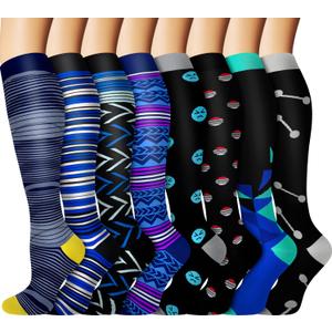 Graduated Copper Compression Socks for Men & Women Circulation 8 Pairs 15-20mmHg - Best for Running Athletic Cycling (Large-X-Large, 14 Grey/Blue/Multi/Multi/Blue/Gray/Black/Black)