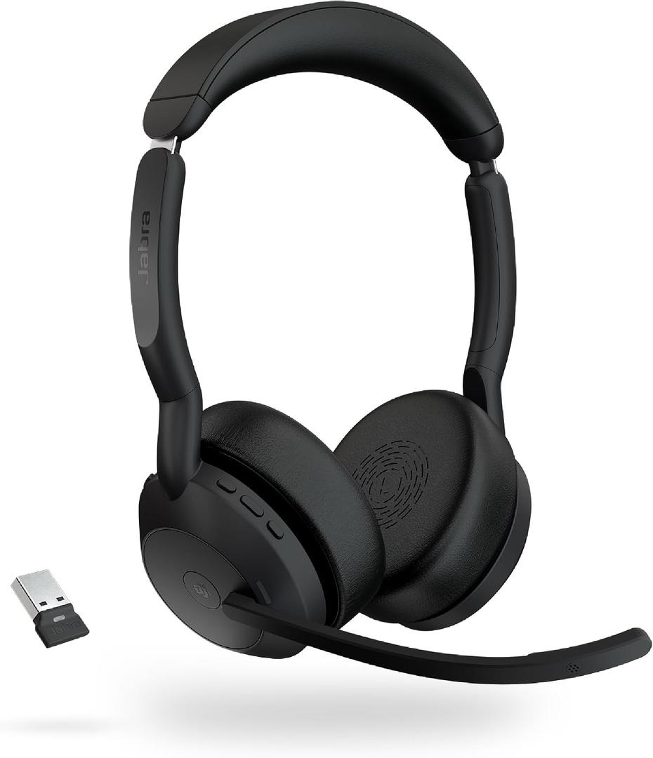Jabra Evolve2 55 Stereo Wireless Headset - Features AirComfort Technology, Noise-Cancelling Mics & Active Noise Cancellation - MS Teams Certified, Works with Other Platforms - Black