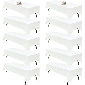 10Pack White Table Cloths for 8 Foot Rectangle Tables 60 x 126 Inch, 8FT White Tablecloth Rectangle Bulk Linen Polyester Fabric Washable Cloth Cover for Wedding Reception Banquet Birthday Party