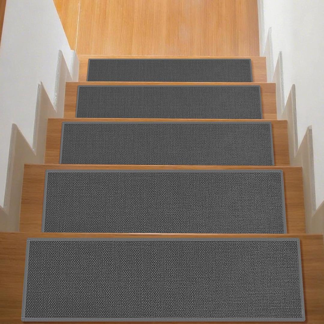 Stair Treads with Non-Slip Rubber Backing, Stair Treads for Wooden Steps, Indoor Stair Carpet Runners, Stair Rugs and Mats for Kids and Dogs, Gray, 8" x 30", 10 Pieces