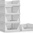 Proarea 5 Pack Stackable Plastic Storage Basket Closet Organizer Bin Foldable Clothes Organizer Storage Drawer Shelf Container for Living room Bathroom Kitchen Office (3L+2S) (White)