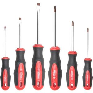 ROTATION 6PCS Magnetic Tip Screwdriver Set, 3 Phillips and 3 Flat, Red Tip | Red, Gloss, S2 Steel)