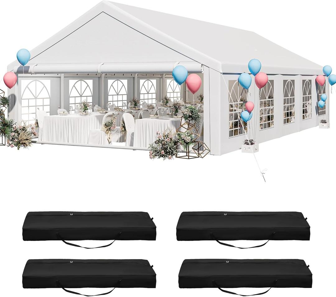 YITAHOME 20x33 ft Party Tent Heavy Duty Outdoor Wedding Event Shelters Upgraded Galvanized Canopy with Large White Roof, Removable PVC Sidewalls & 3 Storage Bags, White