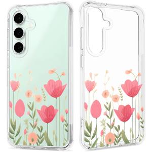 Floral Clear Case for Samsung Galaxy S24 FE for Women Girls,Pretty Phone Cover for Galaxy S24 FE,Flower Design Cute Pattern Slim Soft Drop Proof Protective TPU Bumper Case,FL-35