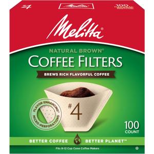 Melitta #4 Cone Coffee Filters, Natural Brown, 100 Count, Pack of 6