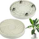 M METERXITY 1PCS Round Planter Caddies, 14 Inches Plastic Plant Roller with Wheel, Plant Saucers for Indoors, Plant Stand for Flower Pots [Beige]