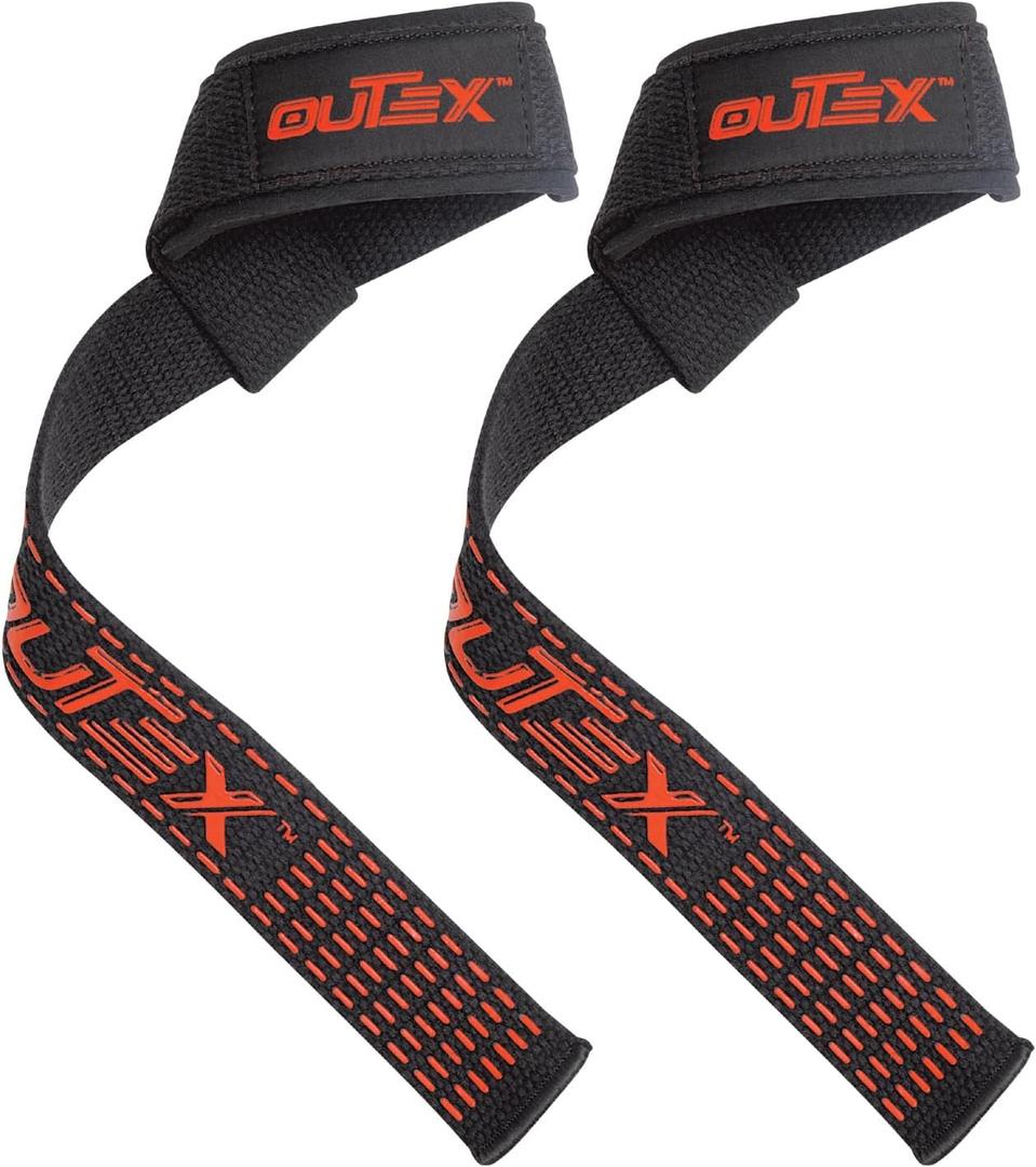 Outex Lifting Wrist Straps for Weightlifting  Heavy Duty Gym Straps with Neoprene Padding for Deadlifts, Powerlifting & Bodybuilding  Unisex Grip Support for Strength Training (Black-Red Silicone)