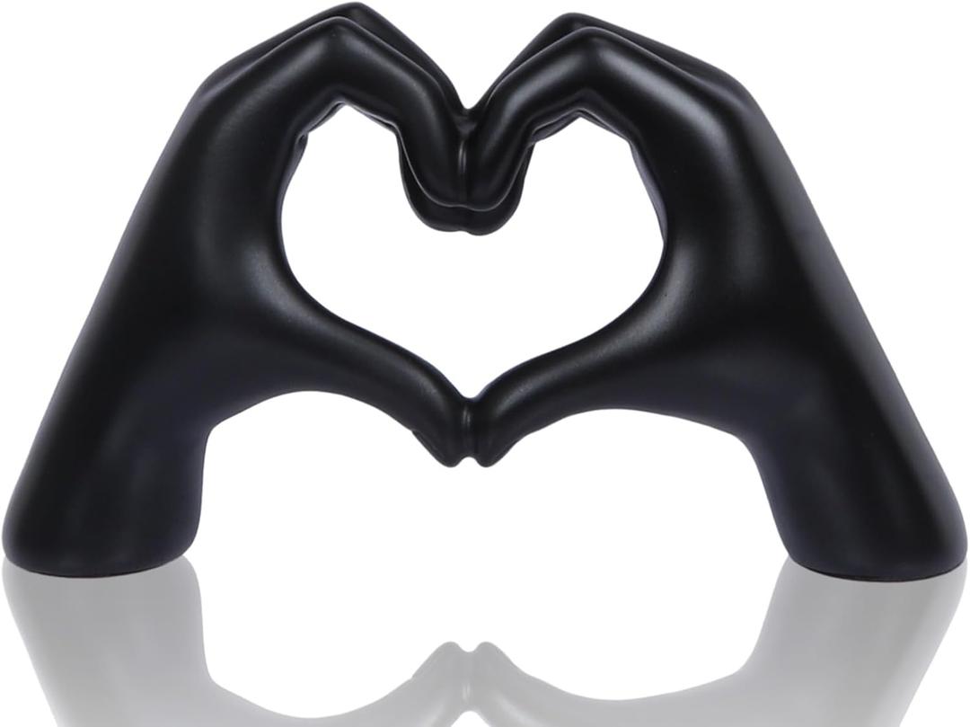 Heart Hands Sculpture, Room Decor Aesthetic for Living Room Bedroom, Love Finger Shelf Decor for Office, Coffee Table, Wedding, Party, Desk Accessories, Gifts for Girls (Black)