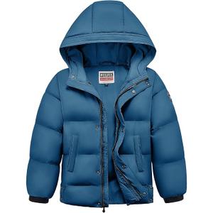 WULFUL Kids Boy's Winter Coat Hooded Puffer Windbreaker Warm Cotton Jacket Parka Down Outdoor Coats (Blue, S)