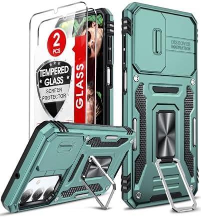 LeYi for Samsung A17/16-5G Phone Case: A17 5G Screen Protector [2 Packs] with Galaxy A16 Case, Magnetic Kickstand, Heavy Duty Shockproof for Celular Android Phone Case A 16/A17 5G, Alpine Green