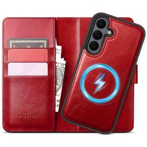 DJBull 2-in-1 Detachable Wallet Case for Samsung Galaxy S26 Plus RFID Blocking Flip Folio with Card Holder | PU Leather Shockproof Protective Cover Women Men for Samsung S26 Plus Phone Case Red