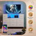 Simple Deluxe TV Stand Dresser with 8 Fabric Drawers and Open Shelves, Entertainment Center with LED Lights & Charging Station, Wood Top for 45" -55" TV, for Bedroom/Living Room/Hallway, White