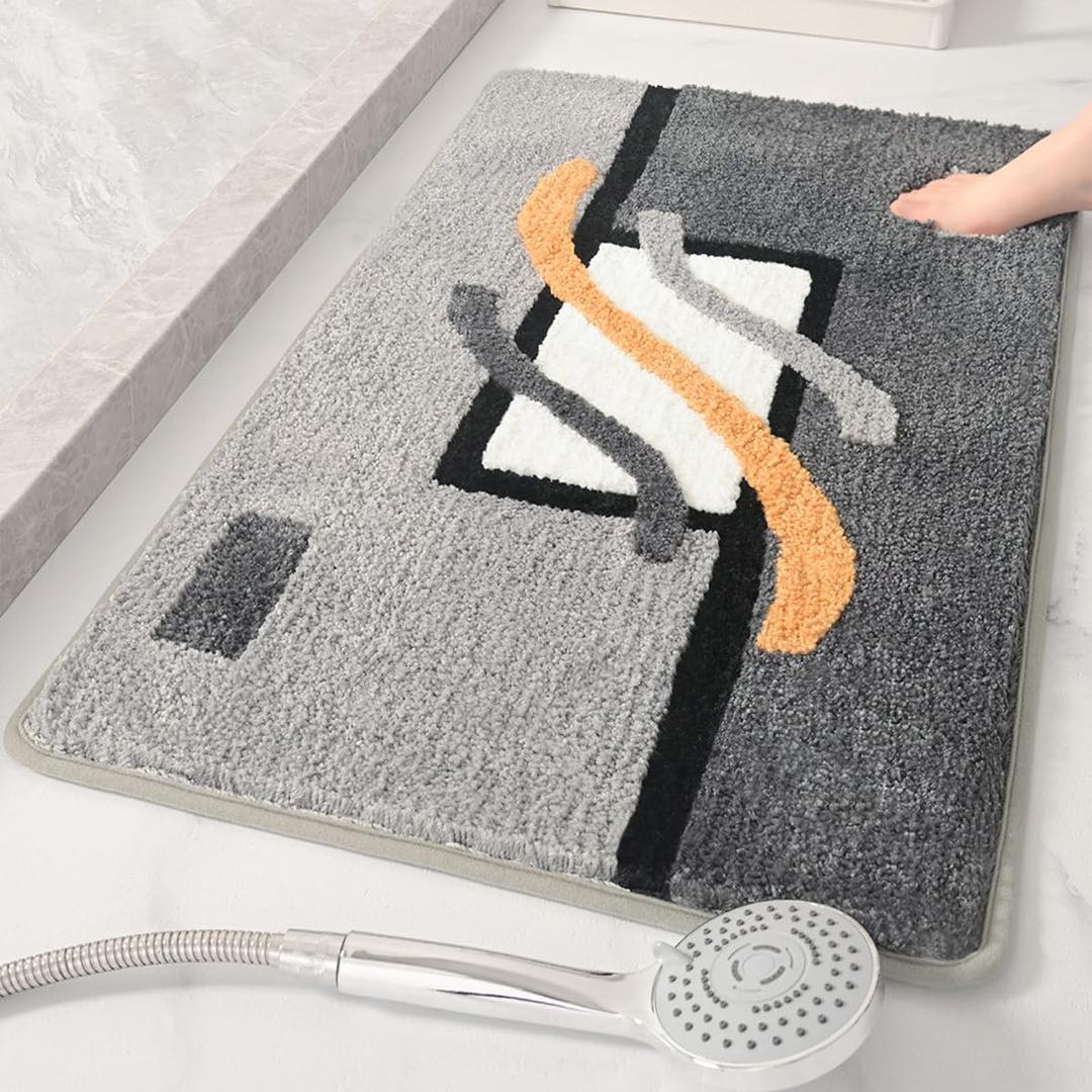 Ultra Absorbent Bath Mat Non Slip and Machine Wash Bathroom Rug Thick Fluffy Bath Carpet for Shower, Bedroom and Kitchen (24"x16", Gray) 