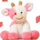 Hopearl Adorable Plush Cow Toy Floppy Dairy Cattle Soft Stuffed Animal Cute Birthday Gifts for Boys Girls Kids Toddlers, Strawberry Pink, 9''