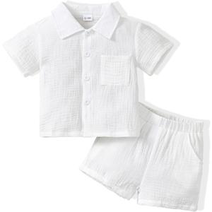 Toddler Baby Boy Clothes Summer Outfits Cotton Short Sleeve T-Shirt Dinosaurs Shorts Set Boy Clothes Outfits Set (White), 2-3Y