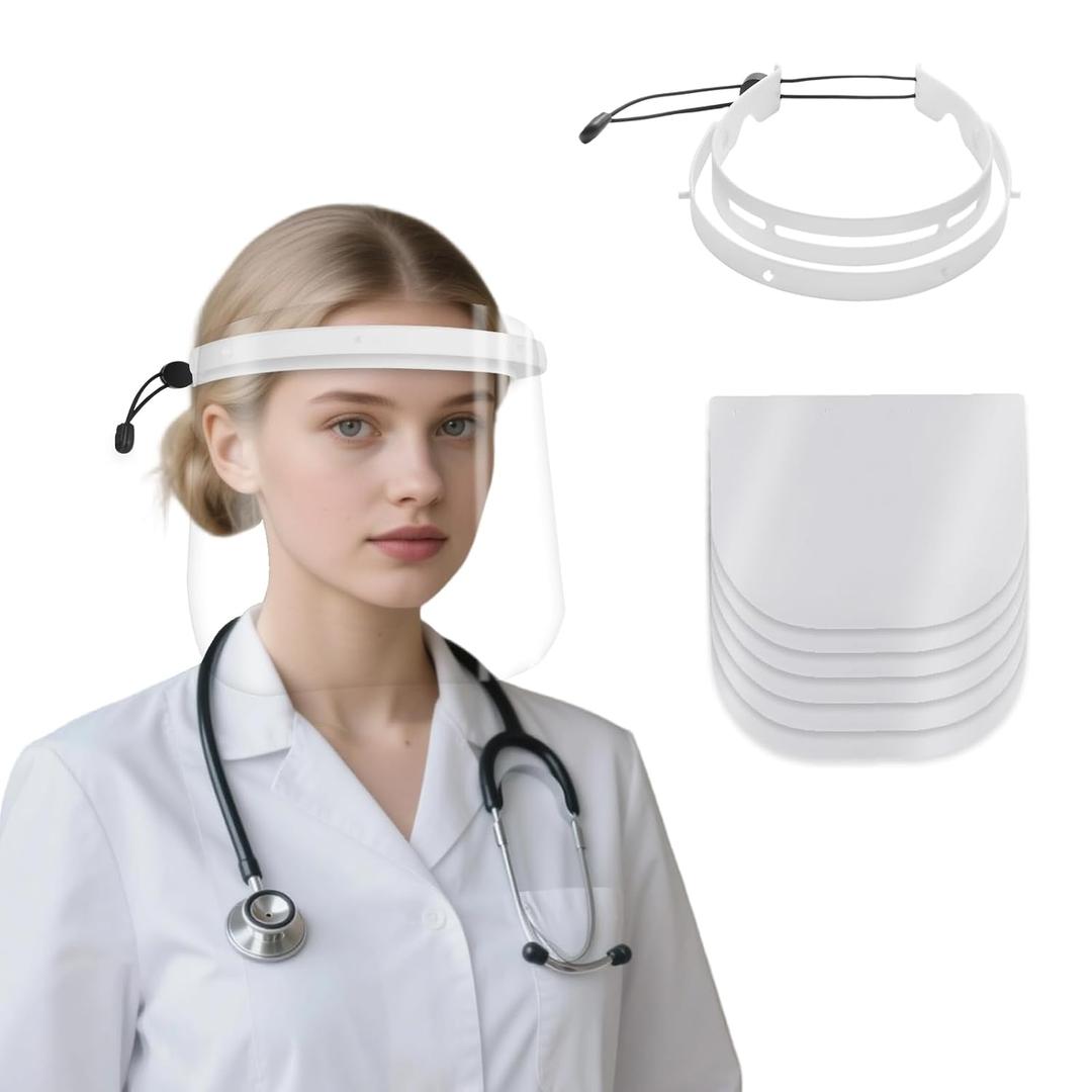 Full Protection Face Shield, 10 Count, White, Anti-Fog Transparent Visor with Adjustable Headband, Flip-Up Design, Fits Over Glasses, Dental Cosmeticians Medical Use