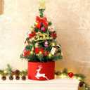 2FT Small Christmas Tree with Lights, Pre-Lit Mini Artificial Christmas Tree with Warm White Light, Tabletop Xmas Tree Set with Star Topper & Skirt for Home Office Desk Decor, Indoor