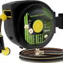 Hose Reel, Retractable Garden Hose Reel, 65 ft x 1/2 inch Garden Hose with Auto Return System, Retractable Water Hose with 180Swivel Wall Mounted Bracket, 9 Pattern Sprayer Nozzle & Any Length Lock