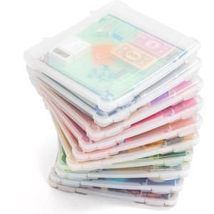  IRIS USA Board Game Storage Craft Organizer Box with Snap-Tight Latch Lid, 10-Pack Portable Plastic Case Bin for Puzzles, Magazines, Hobbies, Art Supplies, Fits 8.5" x 11" & A4 Papers, Slim, Clear