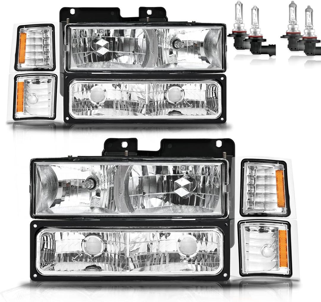 Headlights W/Bulbs for 1994-1998 Chevy C10 Pickup C/K 1500 2500 3500 Chevy Silverado Tahoe Suburban, 1992-1994 Blazer Driver & Passenger Side