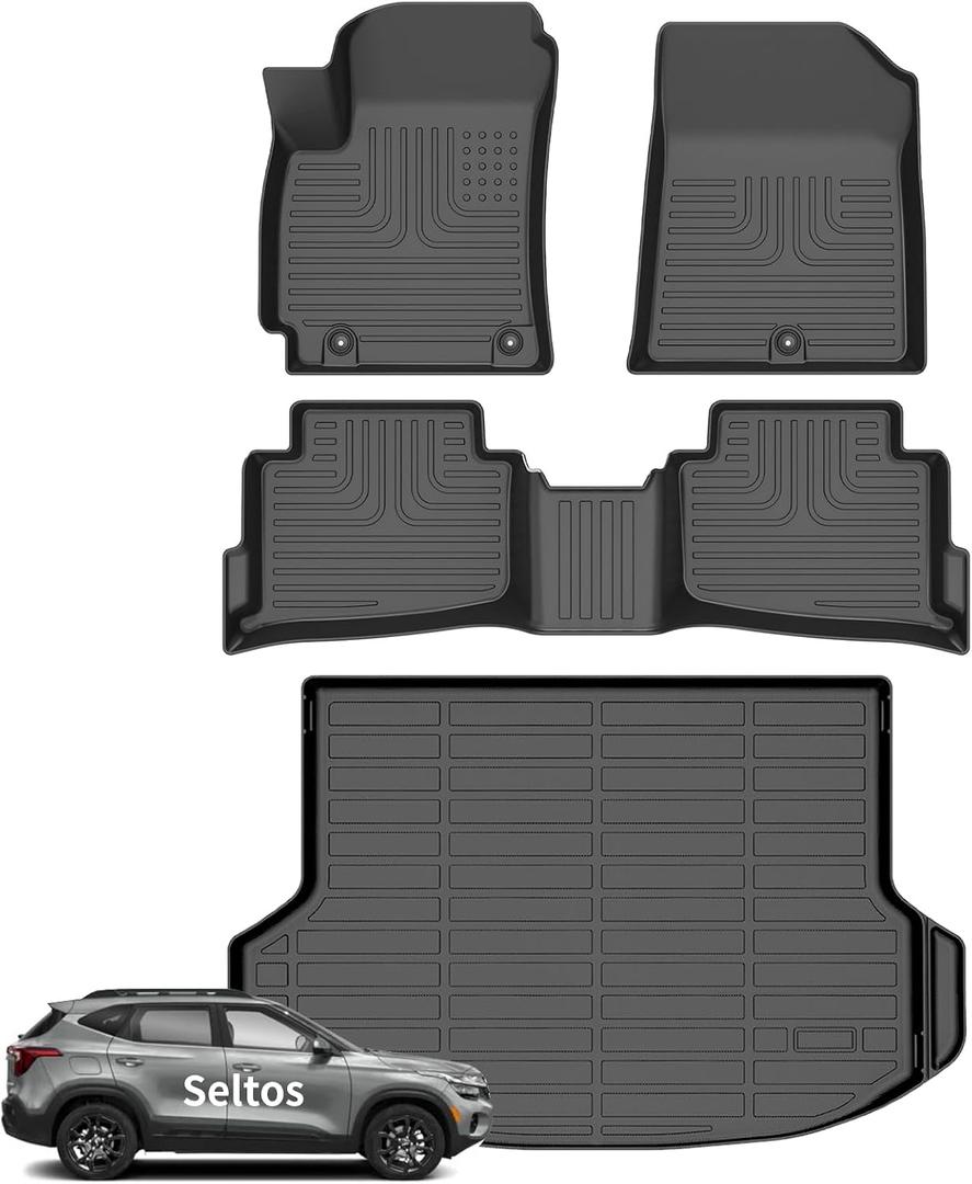 Wayhigh Floor Mats and Cargo Liner for Kia Seltos 2024 2025 2026 S/LX/EX/X-LineNot SX All Weather TPE Car Mats for Seltos Accessories(Only U.S.A. & Canada) Cargo Tray in The Highest Position