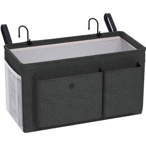 Bedside Caddy Bedside Organizer with Fixed Straps & Water Bottle Holder, Bunk Bed Caddy ideal for Home, Dorm, Hospital, Crib, Versatile Bedside Storage Solution (Black)