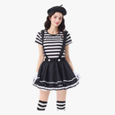 HGps8w Womens 4 Pcs Halloween Costume Suspenders A-Line Pleated Skirt Striped Top Thigh High Socks Gloves Cosplay Outfits Size Medium