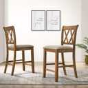 Roundhill Furniture Windvale Fabric Upholstered Counter Height Dining Chairs, Set of 2, Cottage Oak