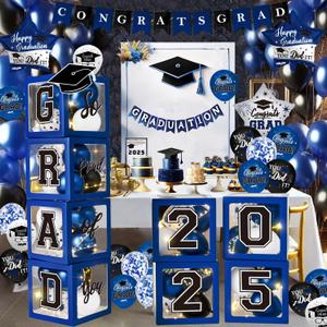Graduation Decorations Class of 2025 - Blue Graduation Decorations - Balloons Boxes with Letters 2025 GRAD So Proud of You, Congrats Grad Party Decorations for Any Grades