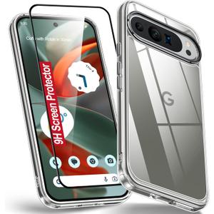 3 x Oterkin for Google Pixel 9 Pro XL Case Clear, [20X Anti-Yellowing] Transparent Shockproof Pixel 9 Pro XL Phone Case with [Tempered Glass Screen Protector][Built-in 4 Airbags][10FT Military] (Black)