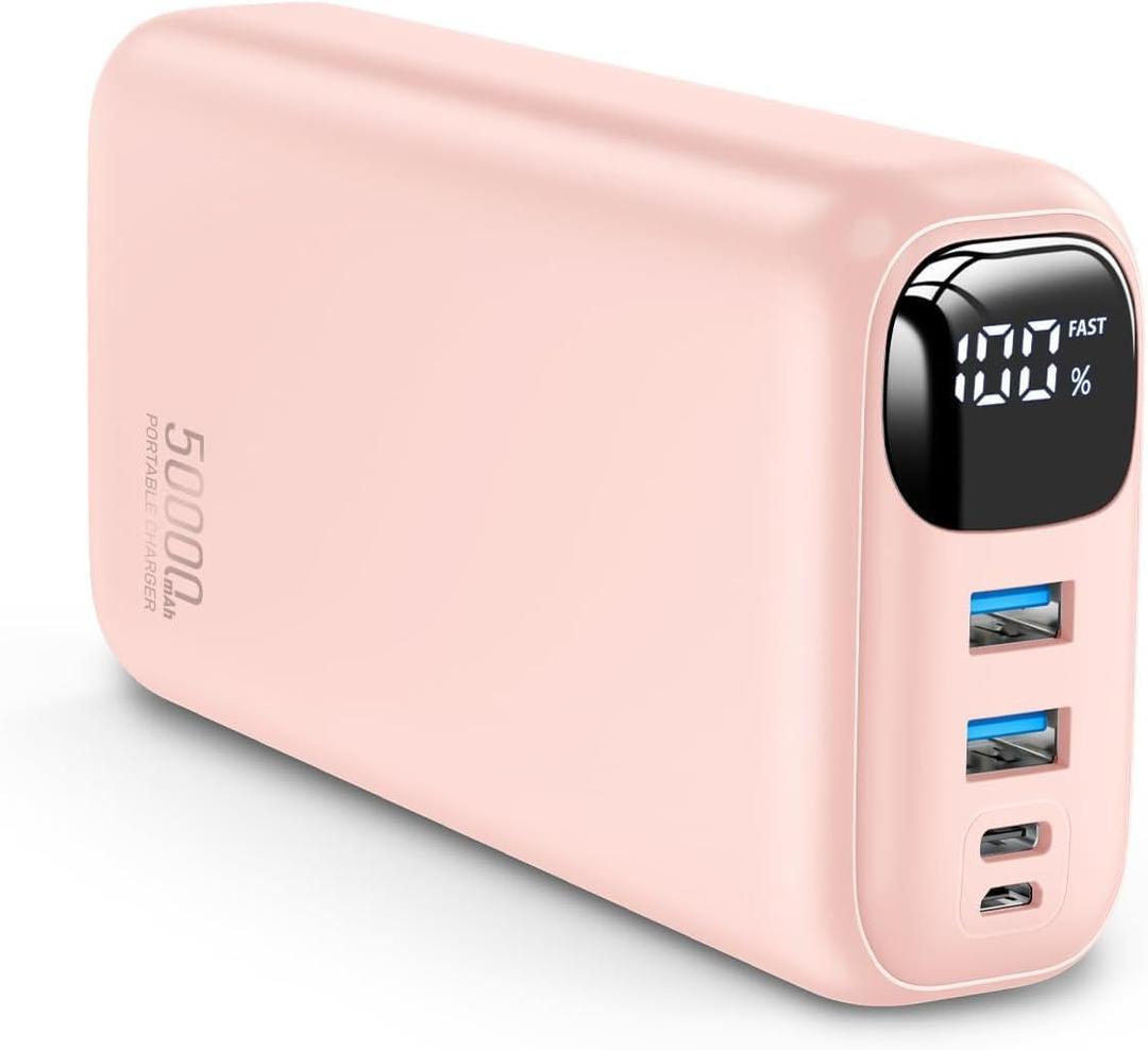 OHOVIV Portable Charger 50000mAh Power Bank - 22.5W Fast Charging External Battery Pack,USB-C Portable Phone Charger for iPhone 17/16/15/14/13 Pro Android Samsung, for Travel Camping Essential-Pink