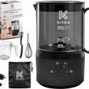 KIVRA Milk Frother and Steamer 350ml | 4 Mode cold foam maker for Hot and Cold Drinks | Durable Non Stick Milk Frother for Coffee Lovers Includes 1x Whisk, Measuring Cup, String Bag & Brush