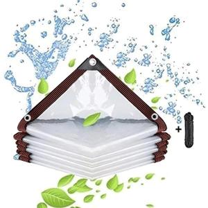 Clear Tarp Waterproof 6x8FT, Transparent Waterproof Tarp with 1 Rolls Ropes Anti Tear for Outdoors Clear Plant Covers for Covering Firewood Piles Patio Furniture Dog or Chicken Coops