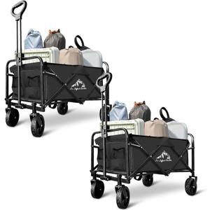 SAILARY Collapsible Utility Cart Folding Wagon, 220 lbs Capacity Lightweight Rolling Cart with Quiet Wheels, Quick-Fold Design for Camping, Shopping, Ourdoor Use, Black 2PCS