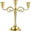 OwnMy 3 Arms Metal Candelabra Candlestick Silver European Elegant Candle Holder Candle Stand for Wedding Dining Table Christmas Party Home Decoration (Golden Tone)