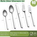 Forged Silverware Set for 8, 40-Piece Stainless Steel Matte Satin Finish Flatware Set Silverware Cutlery Set Tableware Modern Kitchen Utensils Set for Home Restaurant, Dishwasher Safe