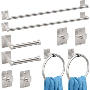 Brushed Nickel Bathroom Accessories Set, 10 Pieces Bathroom Hardware Set, 24 inch Towel Bar, Towel Racks for Bathroom, Robe Towel Hooks, Toilet Paper Holder Wall Mounted