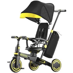 WinHope 9-in-1 Push Tricycle for Toddlers 1-3 Years | Convertible Kids Trike with Adjustable Parent Handle & Safety Harness, Lightweight Foldable Design + Storage Basket for Boys & Girls (Black)