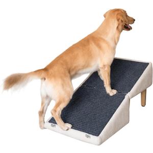 3-in-1 Dog Ramp with Storage  Pet Stairs for Dogs & Cats, Easy on Joints for Senior & Injured Pets, Hidden Storage Footstool, Anti-Slip, Supports 220 lbs, 18" High for Beds & Sofas (beige)