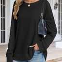 CHICGAL Sweatshirt for Women Long Sleeve Shirts Crewneck Color Block Loose Fit Pullover Fall Tops (Black, XL)