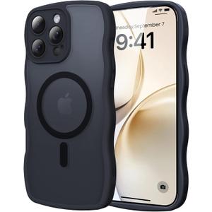 2 x for iPhone 15 Pro Case with MagSafe, Upgraded [Full Camera Protection] [Fit for MagSafe] [Mil-Grade Drop] Cute Wave Translucent Non-Slip Phone Case for iPhone 15 Pro 6.1",Black
