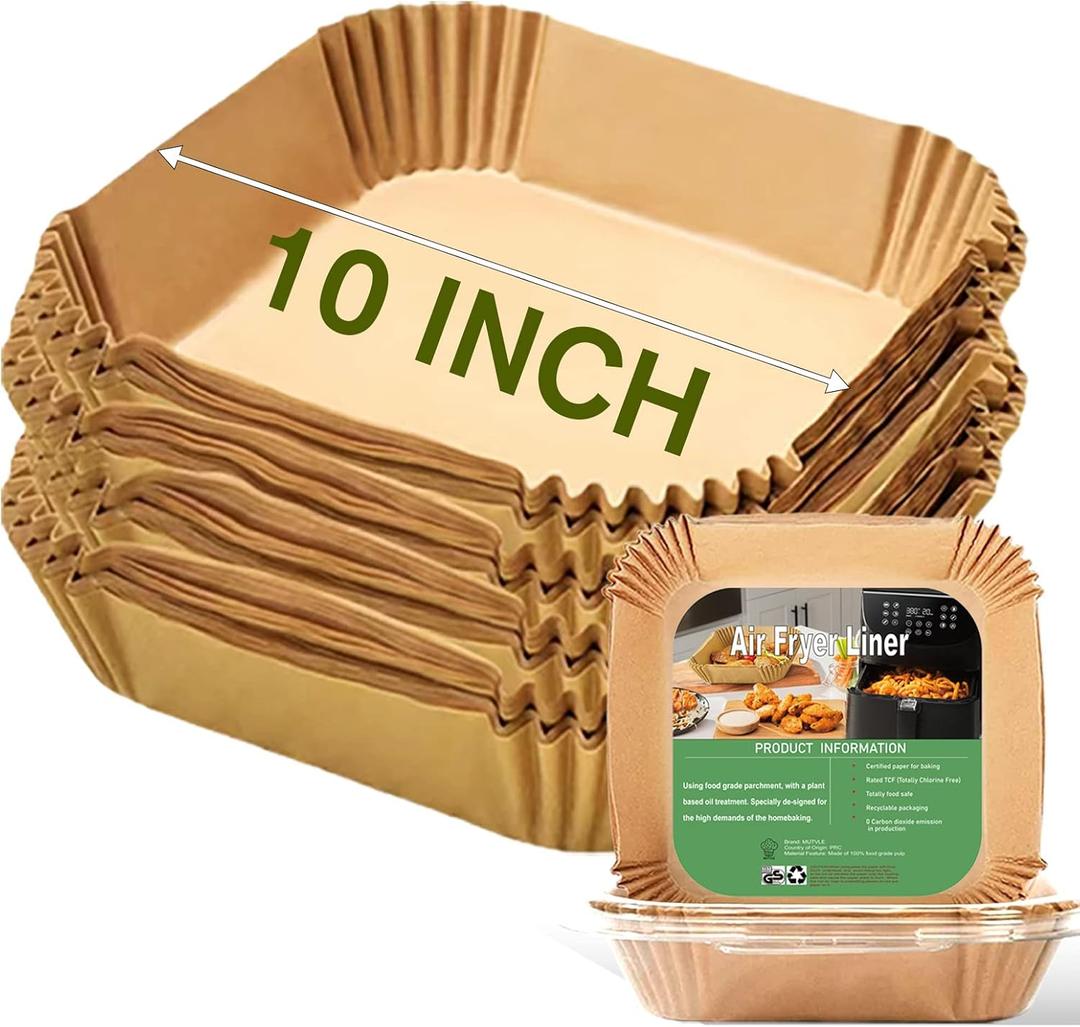 10 Inch Largest Square Air Fryer Disposable Paper Liner, XXL 100Pcs Air Fryer Parchment Liners for 8QT or Bigger Air Fryer, Nonstick, Food Grade Baking Paper for Frying, Roasting and Microwave