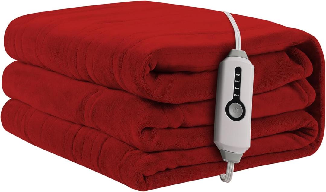 ReyyNio Heated Electric Blanket 72"x84" Full Size, Soft Coral Fleece Fast Heated Blanket with 4 Heating Levels and 10 Hours Auto-Off, Cozy Plush Fabric, Machine Washable - Home, Red